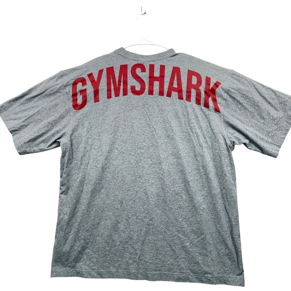 Gymshark T-Shirt Mens L Gray Red Arched Back Logo Athletic Gym Tee